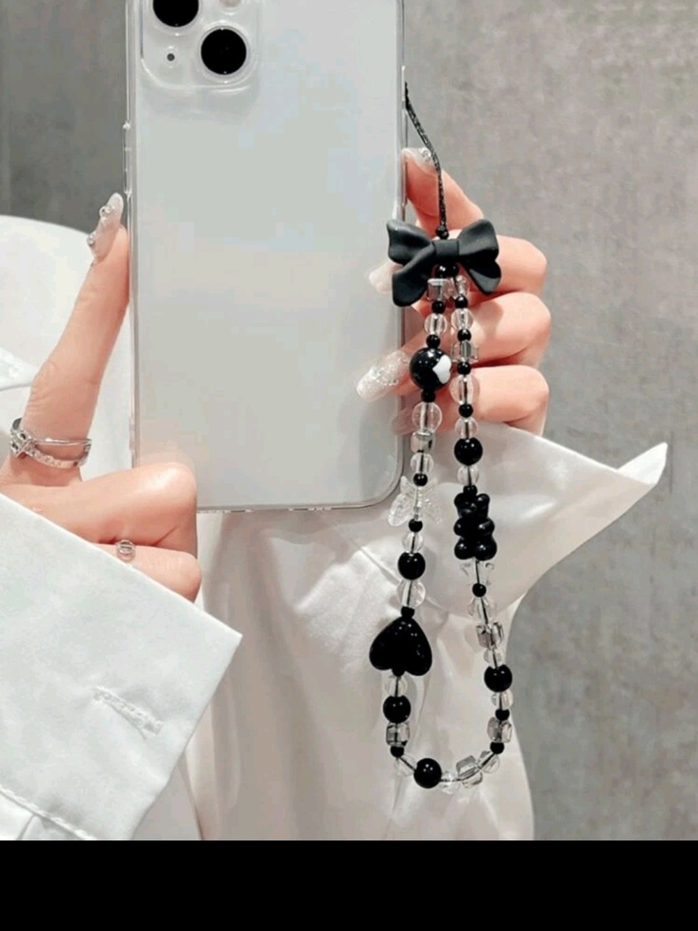 Black Beaded Phone Charm with Bow
